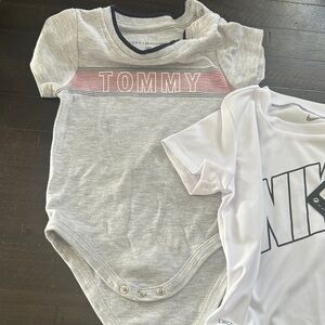 Tommy Hilfiger Gray and Red Striped Baby Bodysuit